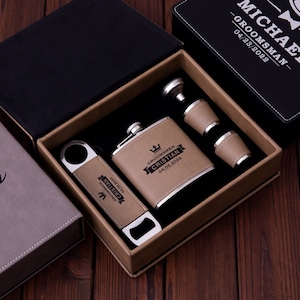 Personalisierte Flasche Geschenkset, Flaschenöffner und Flasche mit Leder Geschenkbox, Trauzeugen Geschenke, Trauzeuge Geschenk, Bräutigam Geschenk, Papa Geschenk, Geschenk Männer