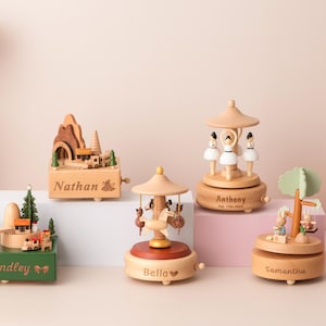 Newborn Keepsake, Baby Shower Gift, Personalized  Music Box, Engraved Name Musical Ballerina Carousel & Train,  Nursery Decor, Birthday Gift