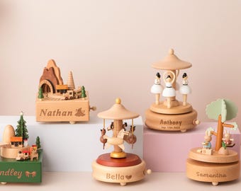 Newborn Keepsake, Baby Shower Gift, Personalized  Music Box, Engraved Name Musical Ballerina Carousel & Train,  Nursery Decor, Birthday Gift