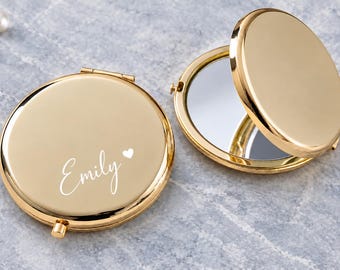 Personalized Compact Mirror, Bridesmaid Gifts, Engraved Pocket Mirror for Her, Custom Wedding Favors, Bridesmaid Thank You Gifts