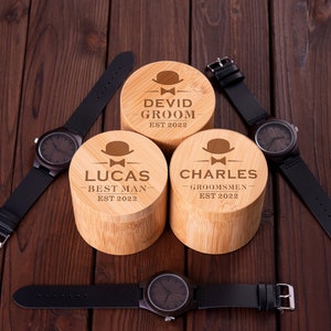 Relojes personalizados para hombres, reloj de madera con caja de reloj de madera, regalos de padrinos, regalo de padrino, regalo de marido, regalo de novio, regalos para papá imagen 6