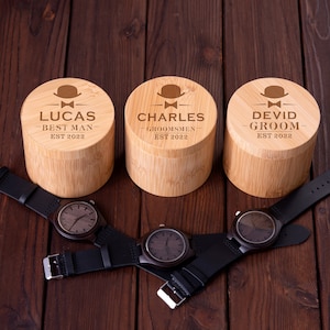 Relojes personalizados para hombres, reloj de madera con caja de reloj de madera, regalos de padrinos, regalo de padrino, regalo de marido, regalo de novio, regalos para papá imagen 5