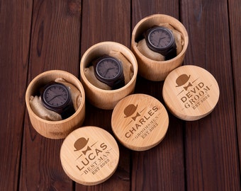 Gepersonaliseerde horloges voor mannen, houten horloge met houten horlogedoos, cadeaus bruidsjonkers, cadeau getuige, cadeau echtgenoot, cadeau vriendje, cadeau vriendje, cadeau voor papa