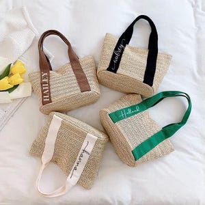 Sac de paille personnalisé Sac de plage avec nom personnalisé, cadeaux de demoiselle d'honneur sacs de demoiselle d'honneur cadeaux de célibataire sacs de voyage de filles