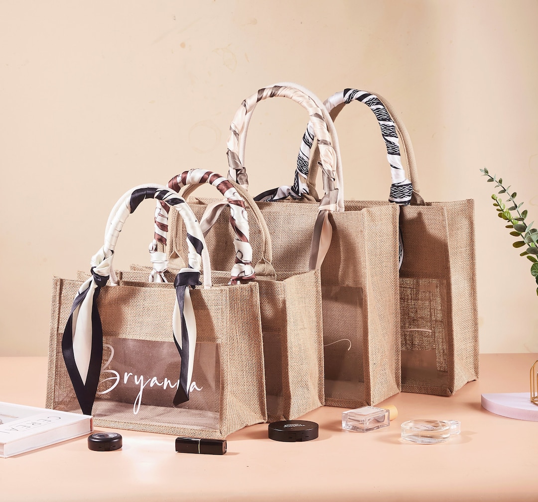 Personalized Bridesmaid Burlap Gift Bags With Scarf Custom Jute Tote ...