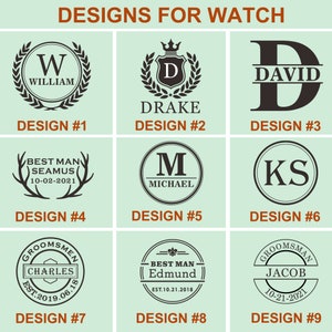 Pu&ograve; includere: Nove diversi design di orologi che presentano vari nomi, iniziali e titoli. I design sono in bianco e nero e presentano una variet&agrave; di caratteri e stili.