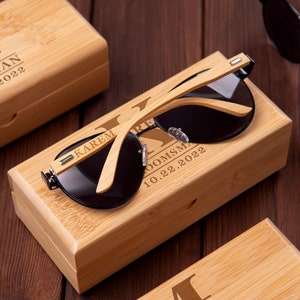 Gepersonaliseerde cadeaus bruidsjonkers, aangepaste herenzonnebril met houten kist, cadeau stalknecht, voorstel bruidsjonker, cadeau getuige, cadeau bruidegom, cadeau vader