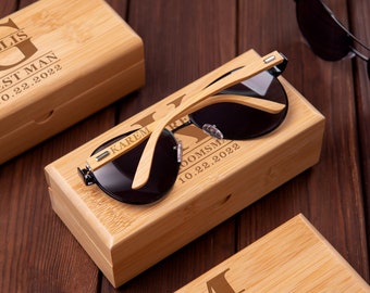 Personalized Groomsmen Gifts, Custom Mens Sunglasses with Wooden Box, Groomsman Gift, Groomsmen Proposal, Best Man Gift, Groom Gift,Dad Gift