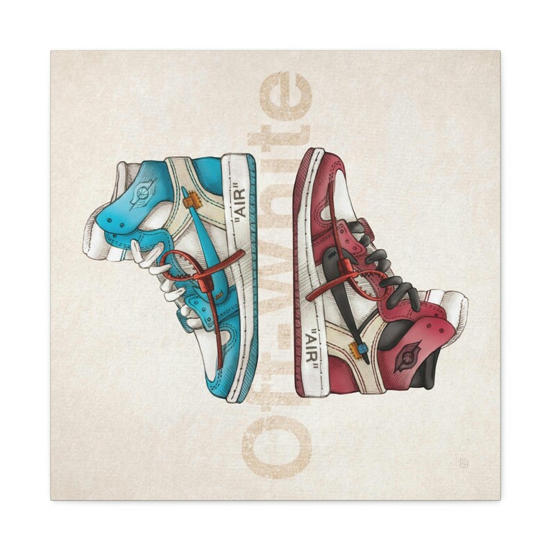 Air Jordan 1 Sneaker Shoes Canvas Wall Art, Handdrawn Sneaker Wall Art, Jordan 1 Virgil Tribute