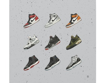 Jordan 1, Jordan 4 and Jordan 11 Canvas Gallery Wrap