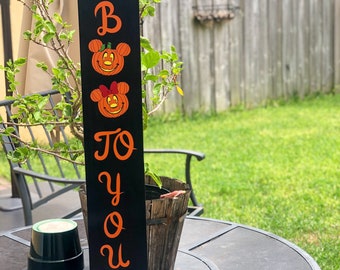 Boo to you Mickey & Minnie Halloween welcome sign|porch|gift idea|personalized|pumpkins|leaner|disney halloween| door hanger