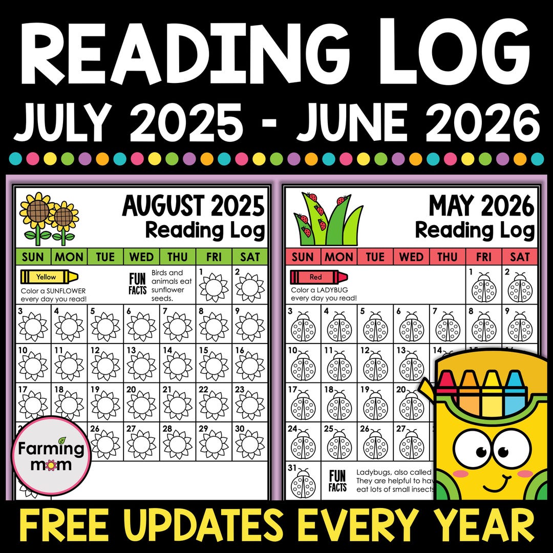 Reading Log for Kids Reading Chart Coloring Pages 2025-2026 Calendar - Etsy