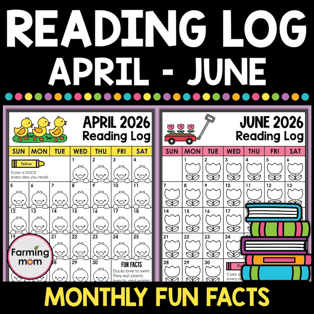 Reading Log for Kids Spring Coloring Pages 2026 Printable Calendar ...