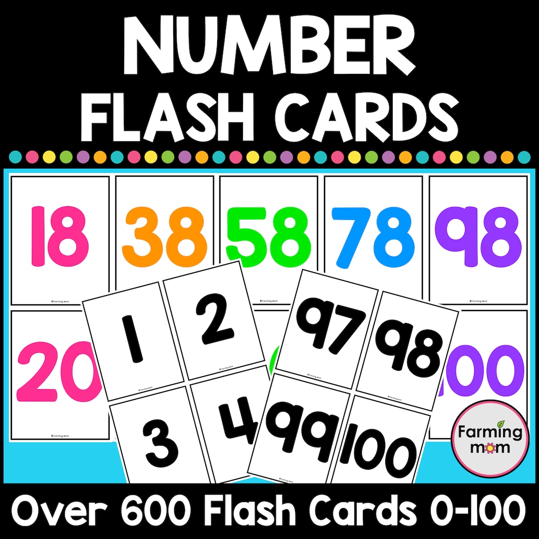 Number Flash Cards Numbers 1100 Printable Flashcards for Kids Etsy
