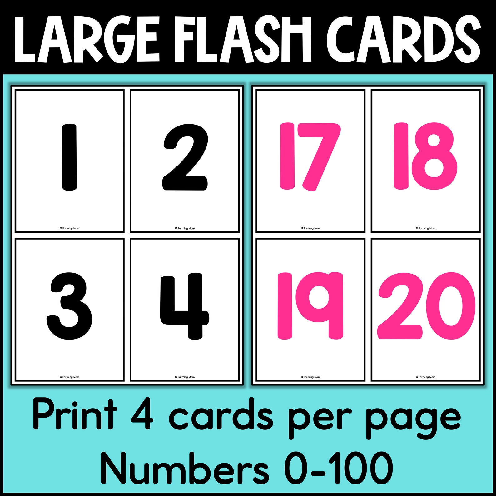 Number Flash Cards Numbers 1100 Printable Flashcards for Kids Etsy