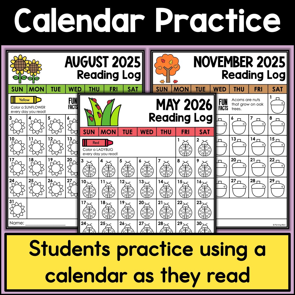 Reading Log for Kids Reading Chart Coloring Pages 2025-2026 Calendar - Etsy