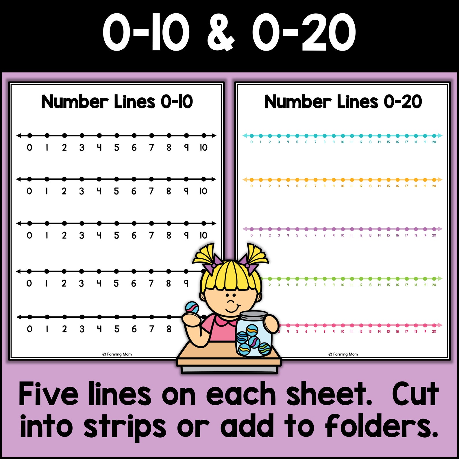 Number Line 1-20 Math Worksheet Printable and Counting to 100 for Kids ...