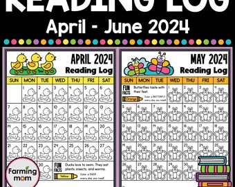 Reading Log for Kids Spring Coloring Pages 2024 Printable Calendar Reading Chart