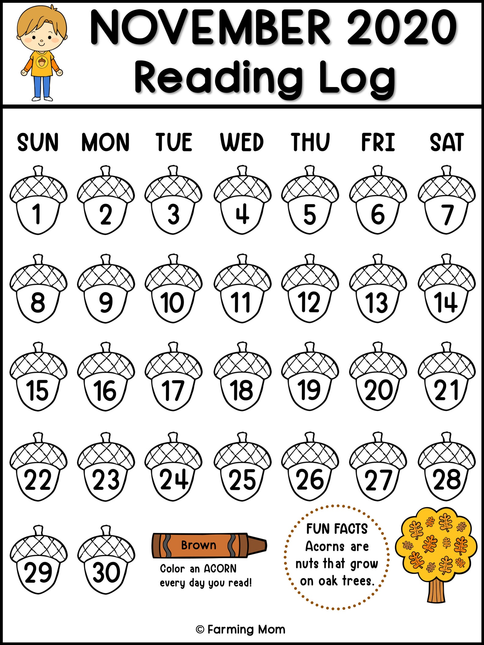Coloring Monthly Reading Log Calendar Fall 2020 Etsy