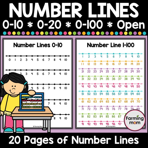 Number Line 1-20 Math Worksheet Printable and Counting to 100 for Kids