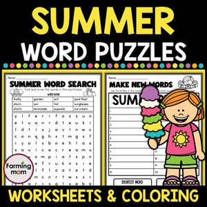 Summer Word Search Printable Puzzle for Kids Worksheets