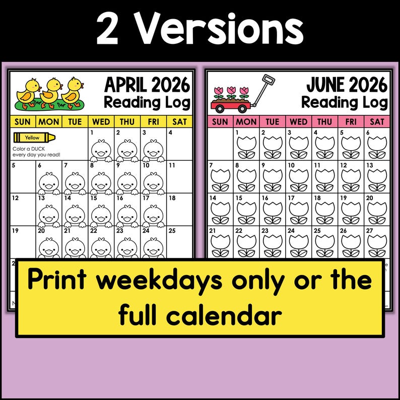 Reading Log for Kids Spring Coloring Pages 2026 Printable Calendar ...