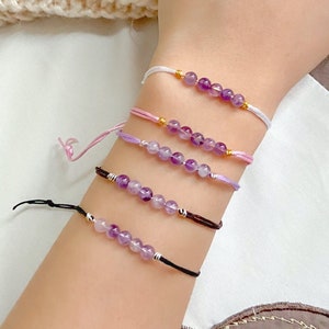 Handgefertigtes Natürliches Amethyst Armband, Verstellbares Natürliches Edelstein Heilstein Armband, Personalisiertes Schmuck Geschenk für Sie