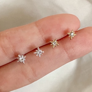 CZ Rhinestone Star 925 Sterling Silver Stud Earrings, Gold Plated