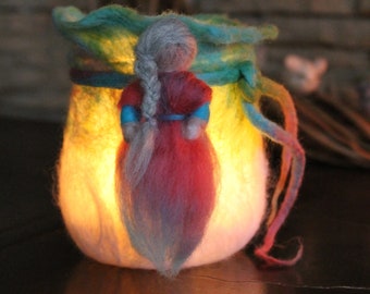 Felt lantern, felt lantern, fairy, felted lantern, felted tealight, candle