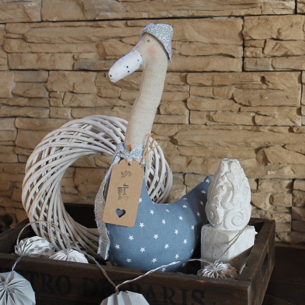 Goose, Christmas goose, Christmas goose, duck, blue with hat, Scandinavian, hyggelig, decoration, country house, cloth goose,