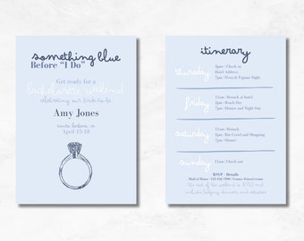 Something Blue Before I Do Themed Bachelorette Party Invitation Canva Template | Itinerary