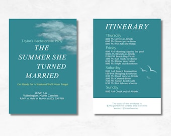 The Summer She Turned Married Bachelorette Party Invitation Canva Template | Itinerary | TSITP