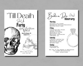 Till Death Bachelorette Invitation Canva Template | Bride or Die Itinerary | Till Death Do Us Party