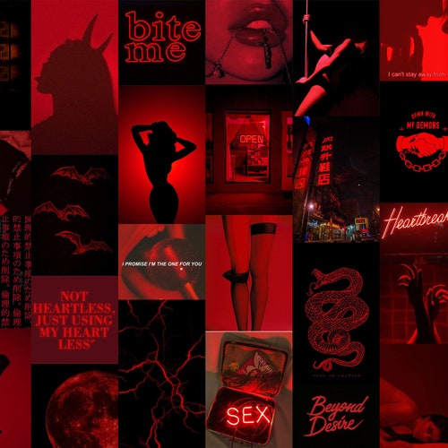 Red Lust Printed Wall Collage Kit 45 Images Etsy