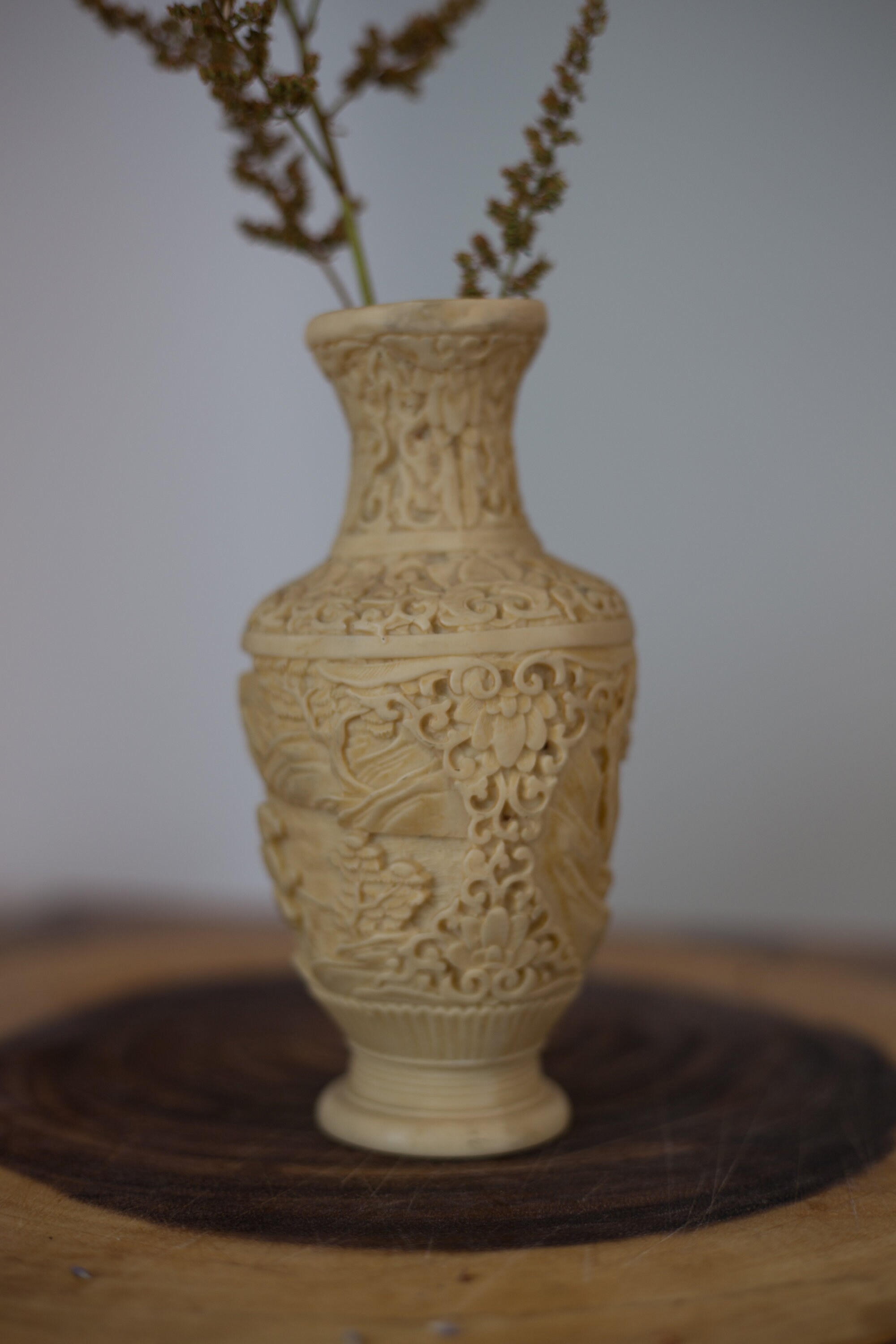 Antique Vintage Chinese Carved Bone/Resin Vase Cinnabar Style Etsy
