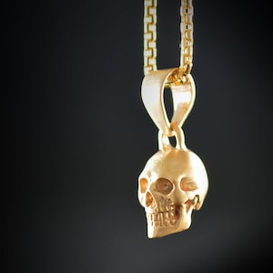 Gold skull pendant, 10k, 14k and 18k petit skull necklace, Cool Valentines gift, Memento mori pendant