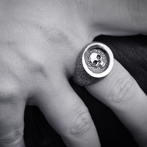 Signet ring with a skull, Handmade in solid Sterling silver, Skull signet ring for men
