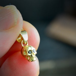 Gold tiny skull charm, 10k, 14k and 18k gold skull with natural stones , Cool gift for her image 4