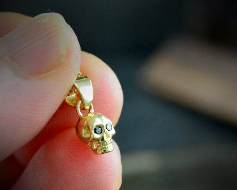 Gold tiny skull charm, 10k, 14k and 18k gold skull with natural stones , Cool gift for her image 4