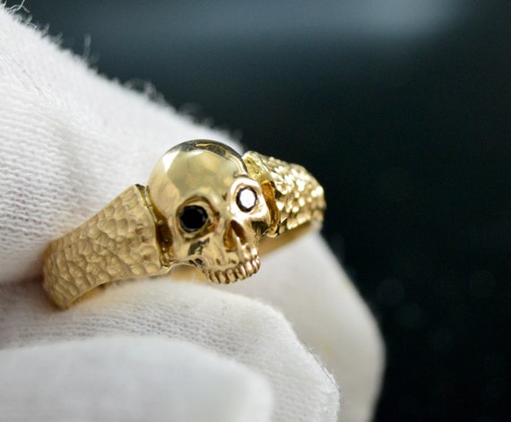 Buy Solid Gold Solitaire Skull Ring, Wedding Gold Skull Ring With Black  Diamonds, 10k, 14k and 18k Gold Skull Ring Online in India - Etsy