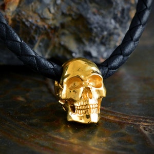 Silver skull pendant gold plated, Memento mori pendant