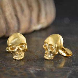 Schädel Manschettenknöpfe - Gold Vermeil Manschettenknöpfe, Einzigartiges Verlobungsgeschenk für Ihn, stilvolles Herren Accessoire und Schmuck