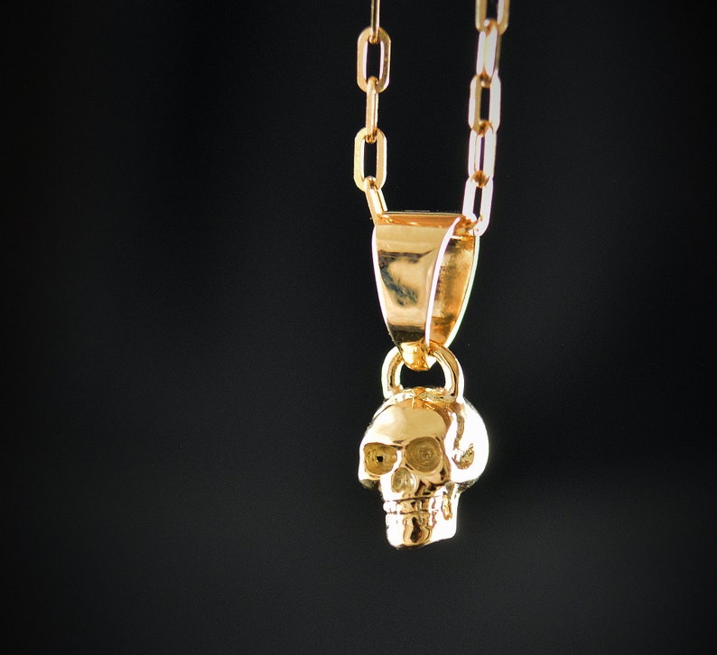 Gold tiny skull charm, 10k, 14k and 18k gold skull with natural stones , Cool gift for her without stones