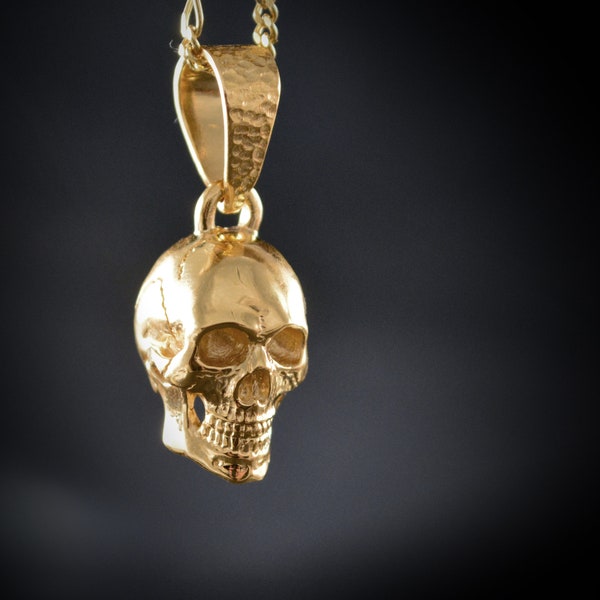 Gold skull pendant, 10k, 14k and 18k gold skeleton necklace, Mother day gift