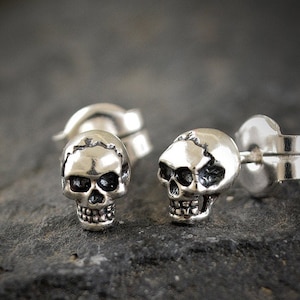 Tiny skull earring in Sterling silver, Gold plated skull, Cool earring for men