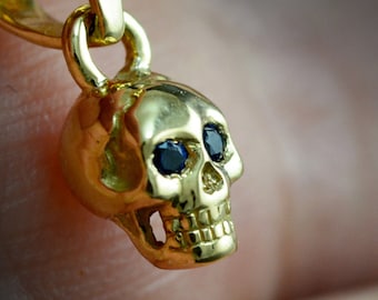 Gold tiny skull charm, 10k, 14k  and 18k gold skull with natural stones , Cool gift for her