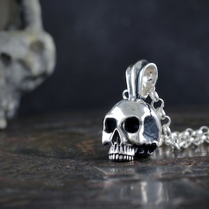 Sterling silver jawless skull pendant, Memento mori pendant