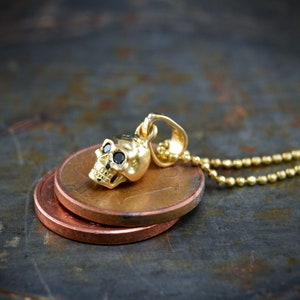 Gold tiny skull charm, 10k, 14k and 18k gold skull with natural stones , Cool gift for her image 9
