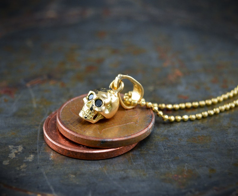 Gold tiny skull charm, 10k, 14k and 18k gold skull with natural stones , Cool gift for her image 9