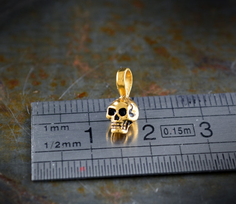 Gold tiny skull charm, 10k, 14k and 18k gold skull with natural stones , Cool gift for her image 10